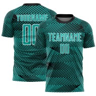 Aangepast Aqua Zwart-Wit Lijn Sublimatie Voetbaltenue Jersey