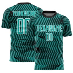 Aangepast Aqua Zwart-Wit Lijn Sublimatie Voetbaltenue Jersey