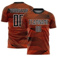 Aangepast oranje zwart-wit sublimatie voetbaltenue shirt