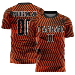 Aangepast oranje zwart-wit sublimatie voetbaltenue shirt