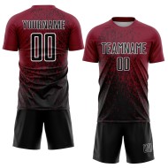Aangepast Crimson Zwart-Wit Abstract Fragment Art Sublimatie Voetbaluniform Jersey Aangepast Crimson Zwart-Wit Abstract Fragment Art Sublimatie Voetbaluniform Jersey