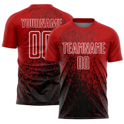 Aangepast rood zwart-wit abstract fragment kunst sublimatie voetbaltenue shirt Aangepast rood zwart-wit abstract fragment kunst sublimatie voetbaltenue shirt