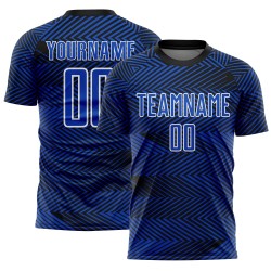 Aangepast Thunder Blue Zwart-Wit Lijn Sublimatie Voetbaltenue Jersey
