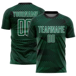 Aangepast Kelly Green Zwart-Wit Lijn Sublimatie Voetbaltenue Jersey