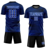 Aangepast Thunder Blue Zwart-Wit Lijn Sublimatie Voetbaltenue Jersey Aangepast Thunder Blue Zwart-Wit Lijn Sublimatie Voetbaltenue Jersey