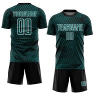 Aangepast Teal Zwart-Wit Lijn Sublimatie Voetbaltenue Jersey Aangepast Teal Zwart-Wit Lijn Sublimatie Voetbaltenue Jersey