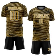 Aangepast Oud Goud Zwart-Wit Lijn Sublimatie Voetbaltenue Jersey Aangepast Oud Goud Zwart-Wit Lijn Sublimatie Voetbaltenue Jersey