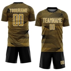Aangepast Oud Goud Zwart-Wit Lijn Sublimatie Voetbaltenue Jersey Aangepast Oud Goud Zwart-Wit Lijn Sublimatie Voetbaltenue Jersey