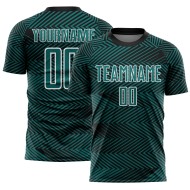 Aangepast Teal Zwart-Wit Lijn Sublimatie Voetbaltenue Jersey