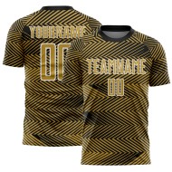 Aangepast Oud Goud Zwart-Wit Lijn Sublimatie Voetbaltenue Jersey Aangepast Oud Goud Zwart-Wit Lijn Sublimatie Voetbaltenue Jersey