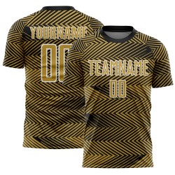 Aangepast Oud Goud Zwart-Wit Lijn Sublimatie Voetbaltenue Jersey Aangepast Oud Goud Zwart-Wit Lijn Sublimatie Voetbaltenue Jersey