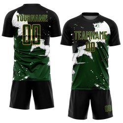 Aangepast zwart groen-oud goud spalsh sublimatie voetbaltenue shirt Aangepast zwart groen-oud goud spalsh sublimatie voetbaltenue shirt