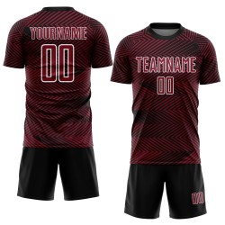 Aangepast Crimson Zwart-Wit Lijn Sublimatie Voetbaltenue Jersey Aangepast Crimson Zwart-Wit Lijn Sublimatie Voetbaltenue Jersey