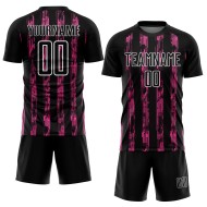 Aangepast zwart roze-wit gesublimeerd voetbaltenue-shirt Aangepast zwart roze-wit gesublimeerd voetbaltenue-shirt