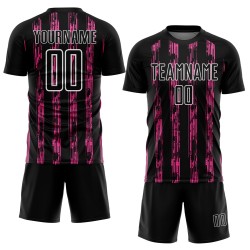 Aangepast zwart roze-wit gesublimeerd voetbaltenue-shirt Aangepast zwart roze-wit gesublimeerd voetbaltenue-shirt