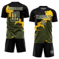 Aangepast zwart olijfgeel Spalsh sublimatie voetbaltenue shirt Aangepast zwart olijfgeel Spalsh sublimatie voetbaltenue shirt
