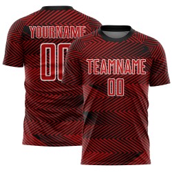 Aangepast rood zwart-wit sublimatie voetbaltenue shirt Aangepast rood zwart-wit sublimatie voetbaltenue shirt