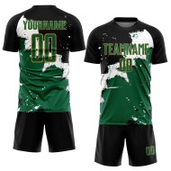 Op maat gemaakt zwart Kelly Green-oudgoud Spalsh sublimatie voetbaltenue shirt Op maat gemaakt zwart Kelly Green-oudgoud Spalsh sublimatie voetbaltenue shirt