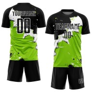 Aangepast zwart-wit-neongroen Spalsh sublimatie voetbaltenue shirt Aangepast zwart-wit-neongroen Spalsh sublimatie voetbaltenue shirt