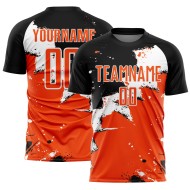 Aangepast zwart oranje-wit Spalsh sublimatie voetbaltenue shirt