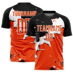Aangepast zwart oranje-wit Spalsh sublimatie voetbaltenue shirt