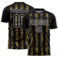 Op maat gemaakt zwart oud goud-wit lijn sublimatie voetbaltenue shirt