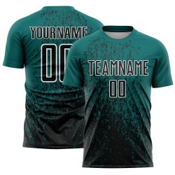 Aangepast Teal Zwart-Wit Abstract Fragment Art Sublimatie Voetbaluniform Jersey